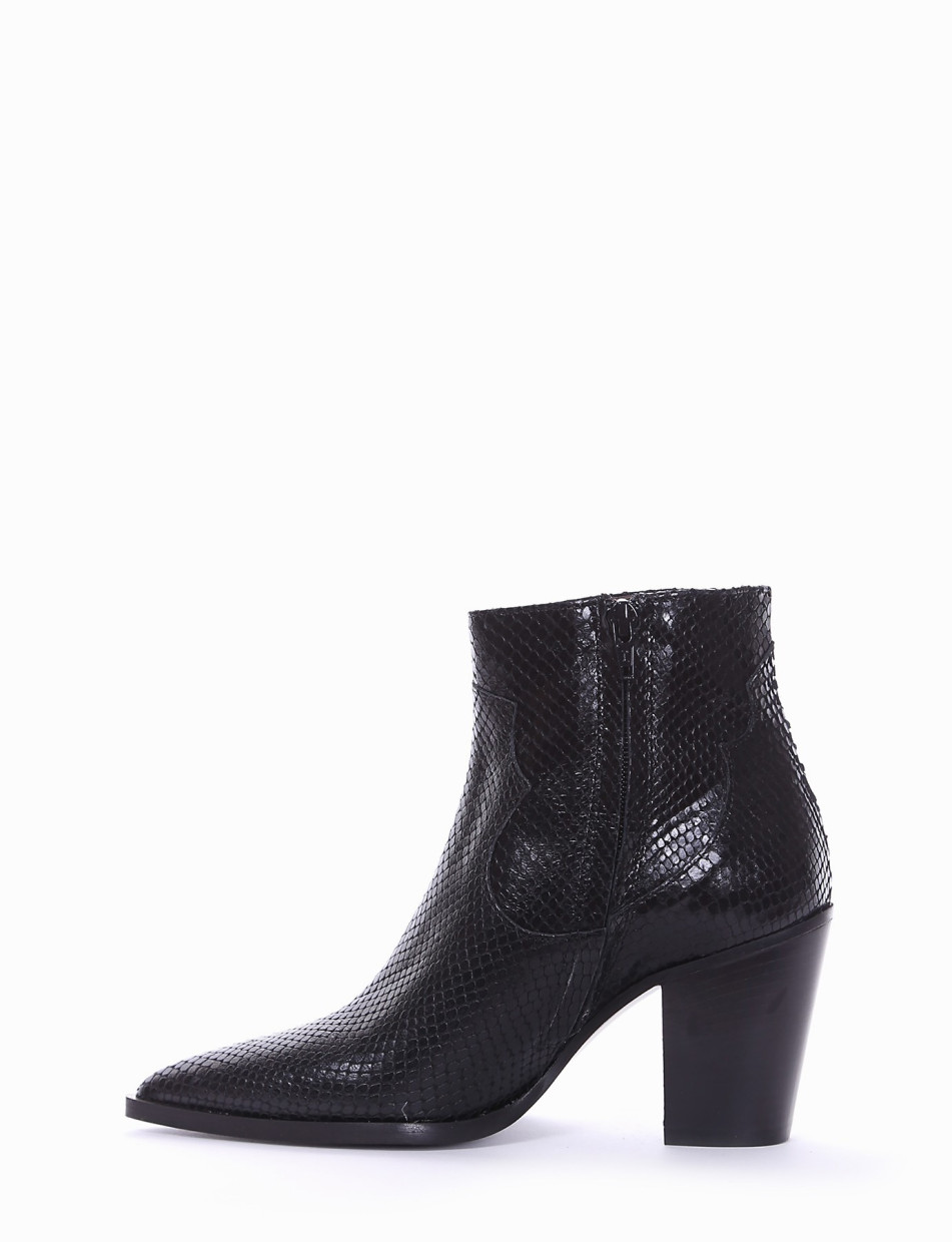 High heel ankle boots heel 8 cm black python