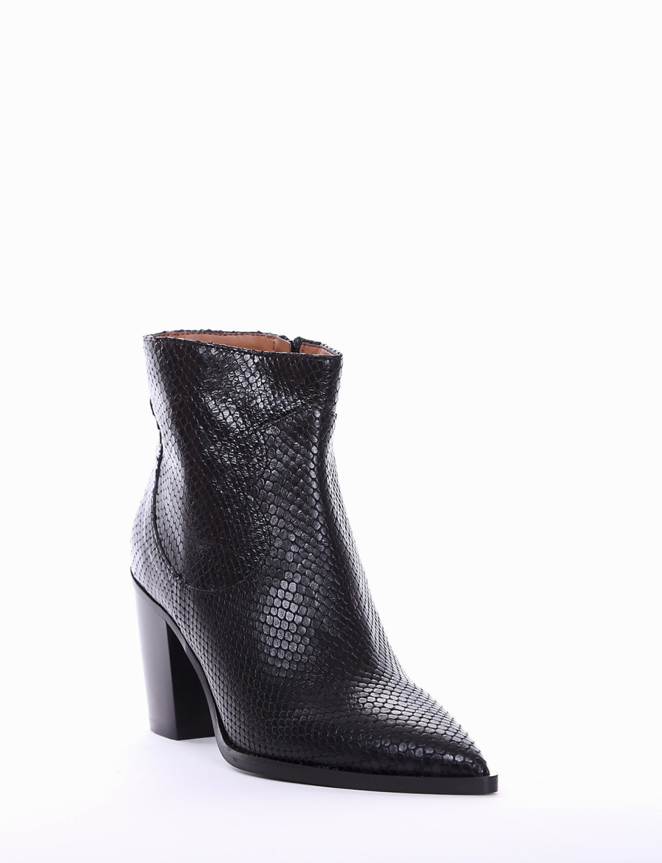 High heel ankle boots heel 8 cm black python