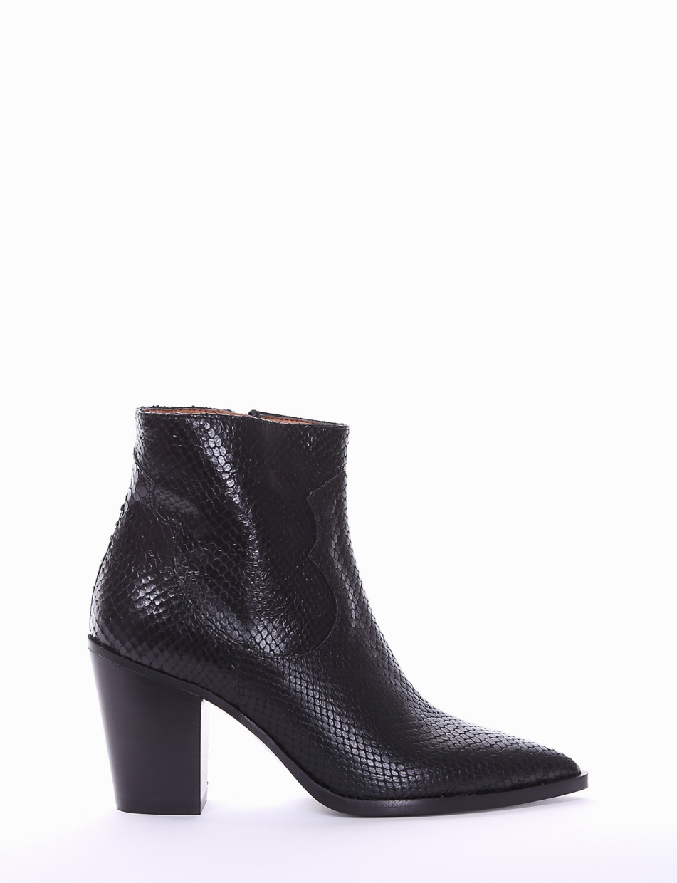 High heel ankle boots heel 8 cm black python