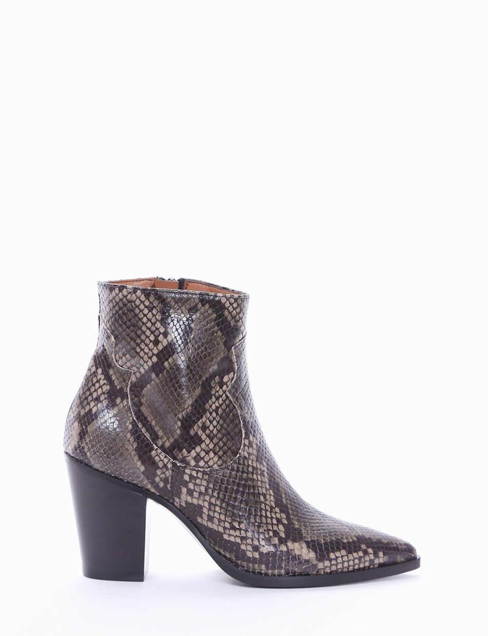 High heel ankle boots heel 8 cm green python