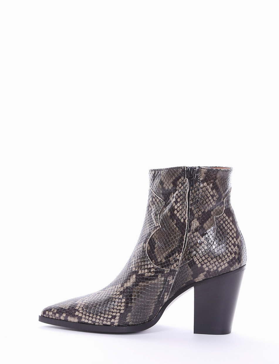 High heel ankle boots heel 8 cm green python