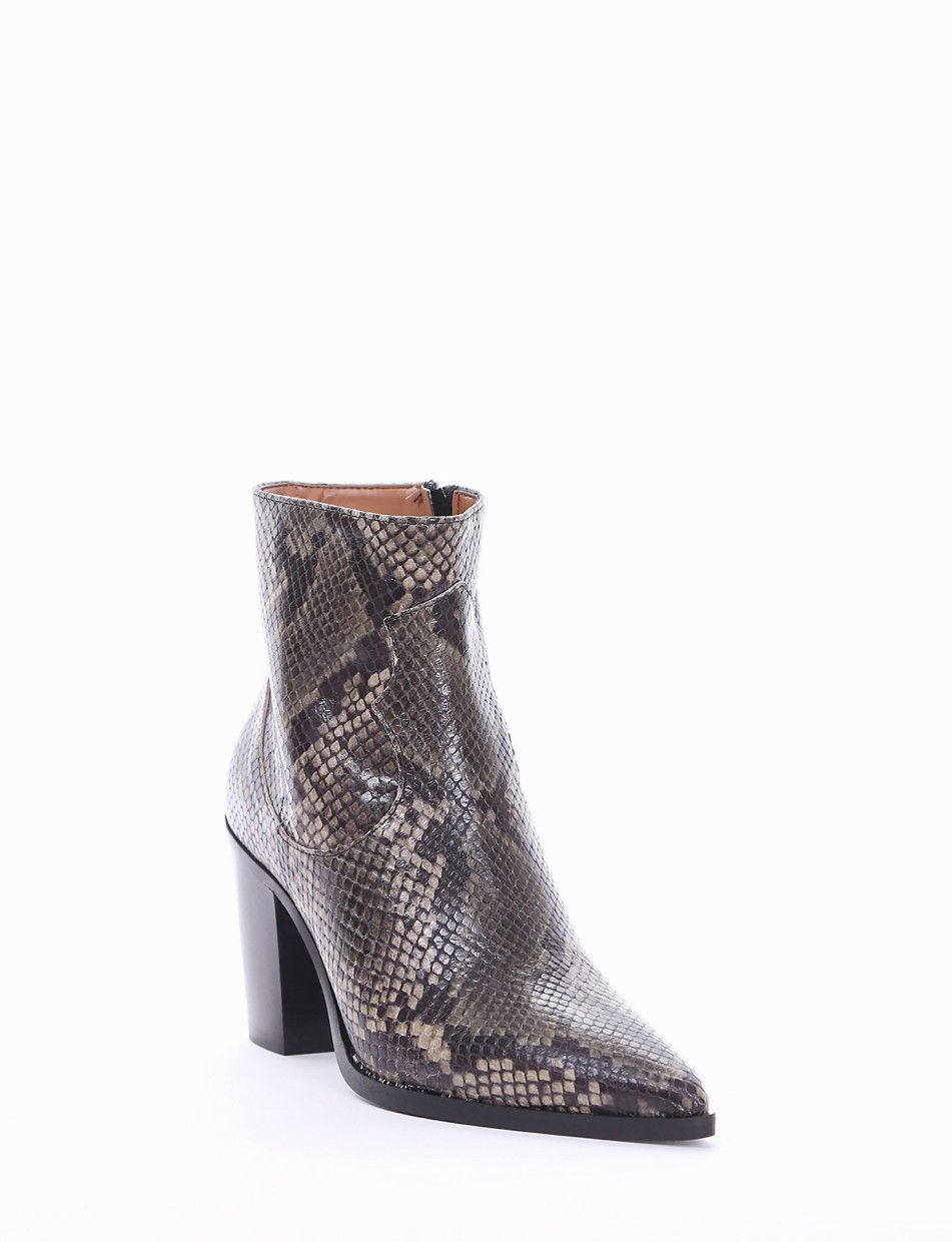 High heel ankle boots heel 8 cm green python