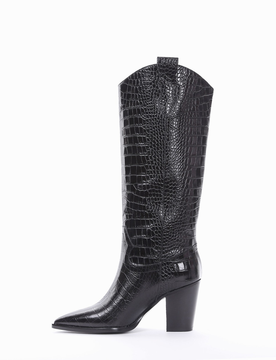 High heel boots heel 8 cm black python
