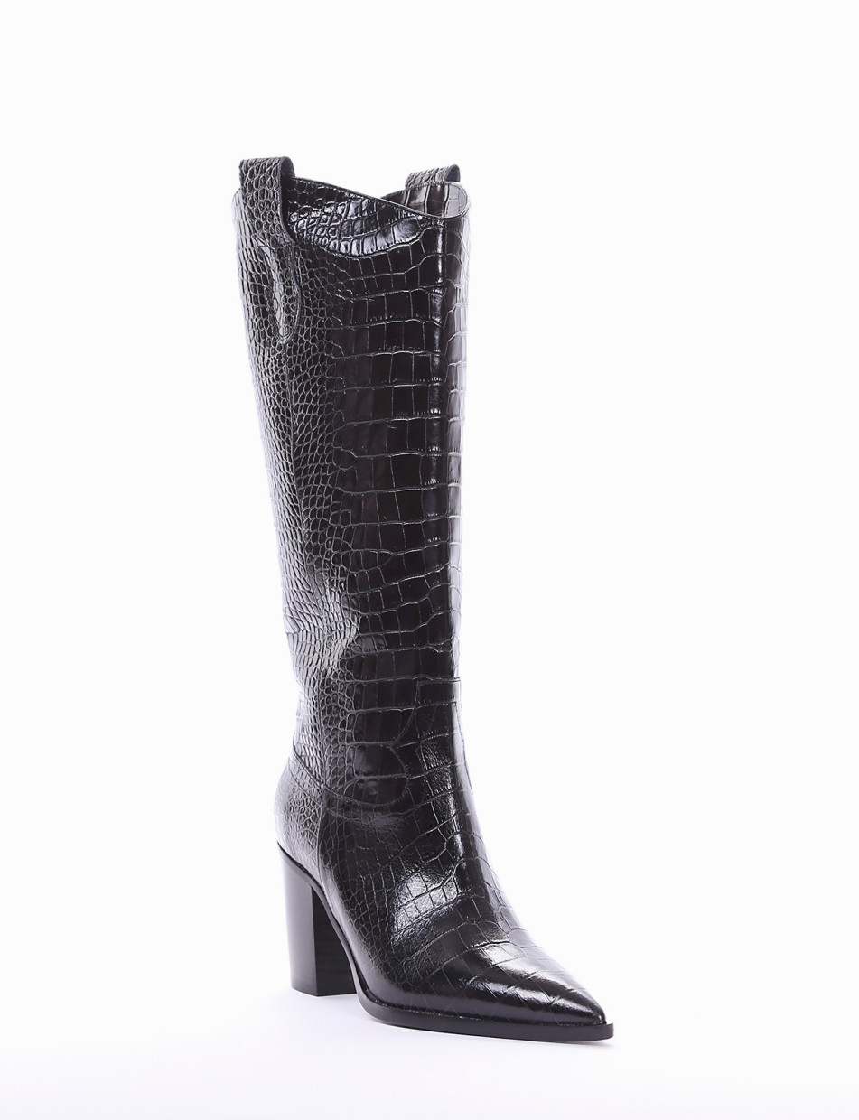 High heel boots heel 8 cm black python