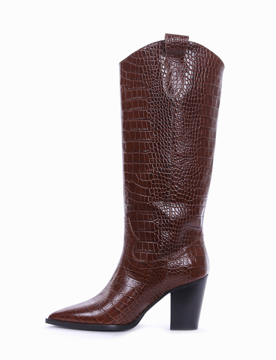 High heel boots heel 8 cm dark brown python