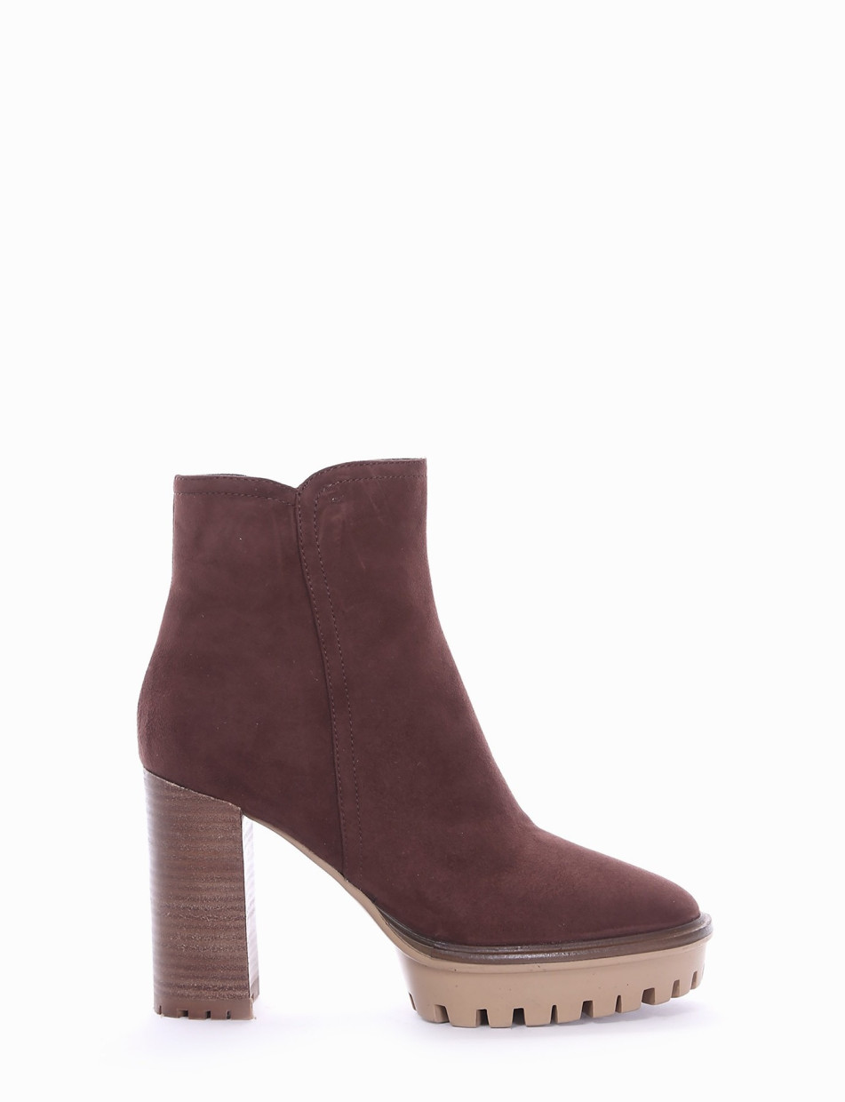 High heel ankle boots heel 10 cm dark brown chamois