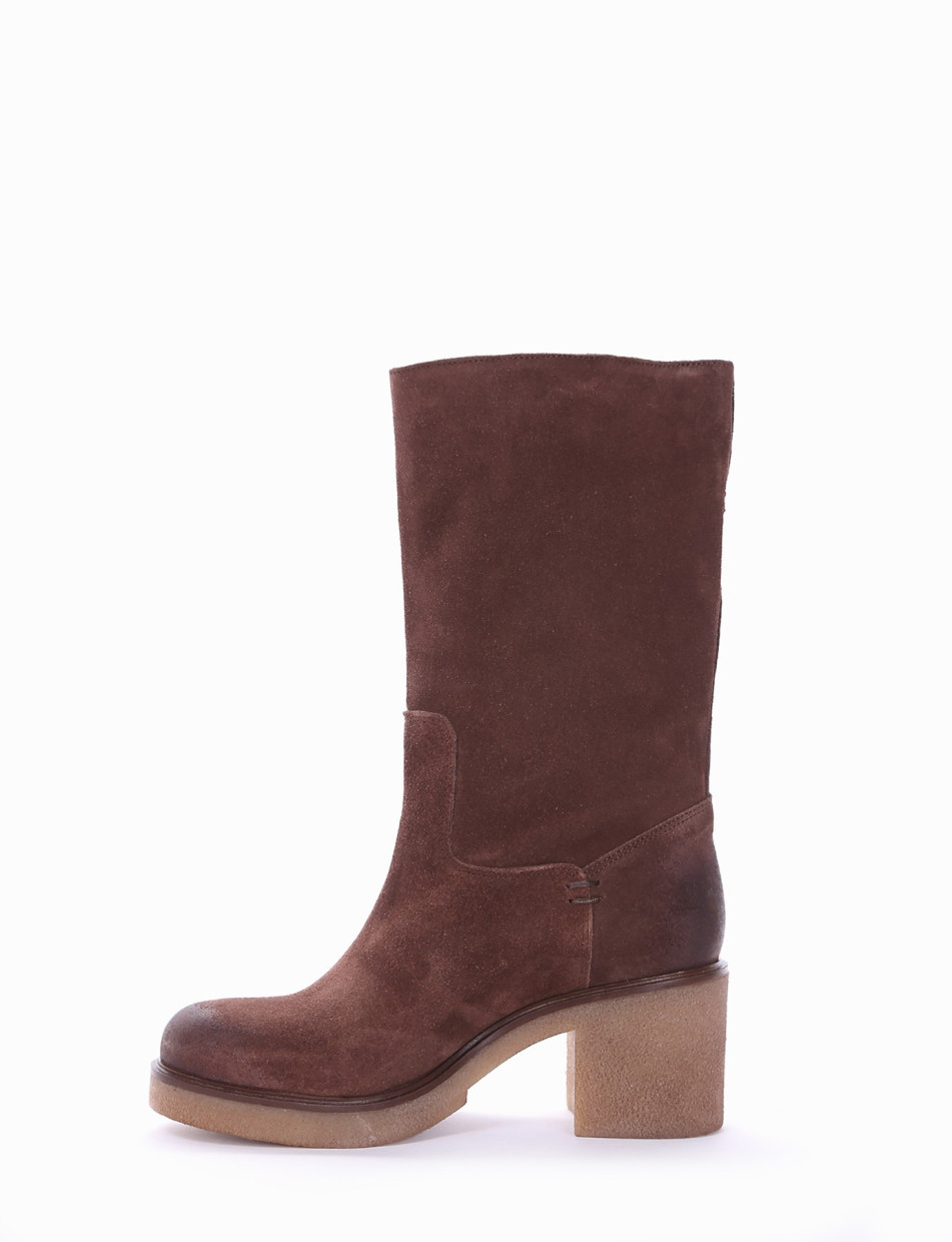 High heel boots heel 5 cm dark brown chamois