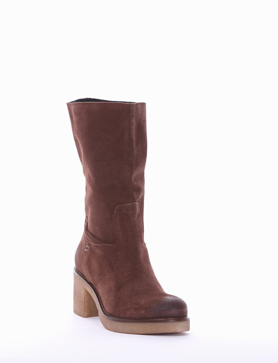 High heel boots heel 5 cm dark brown chamois