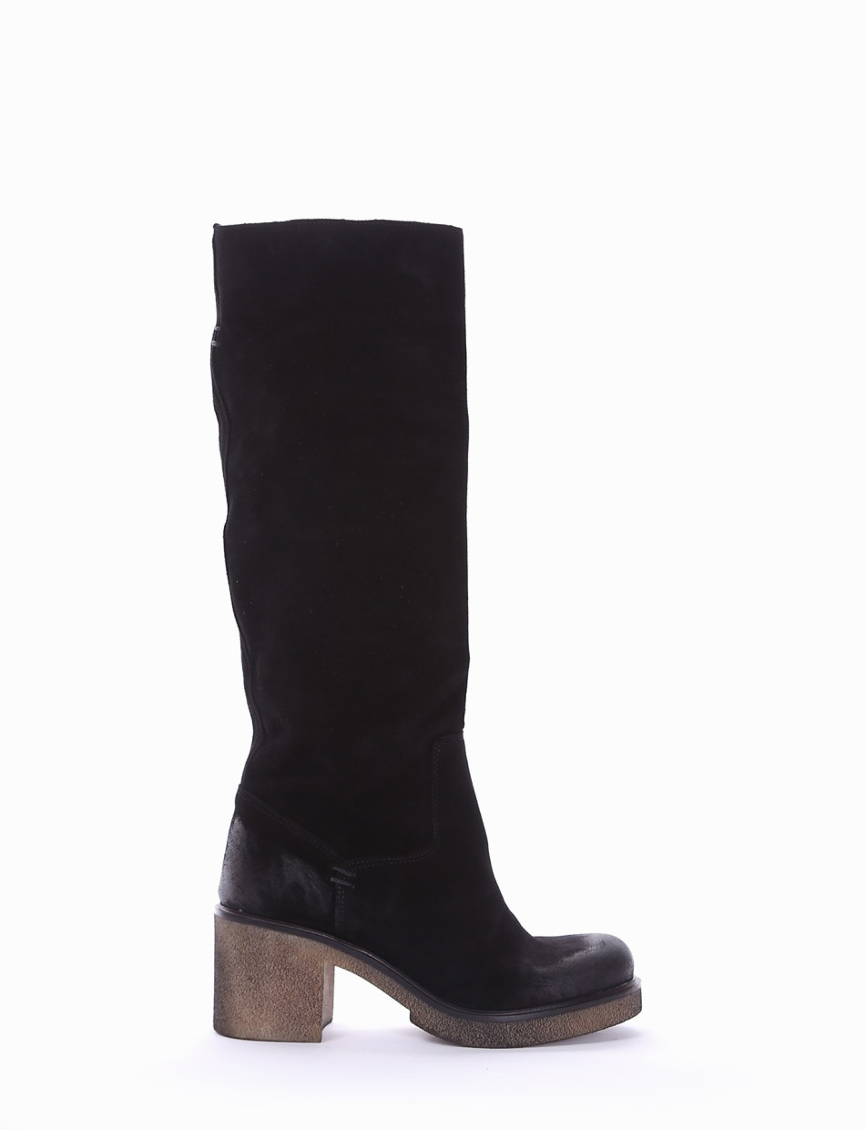 High heel boots heel 5 cm black chamois