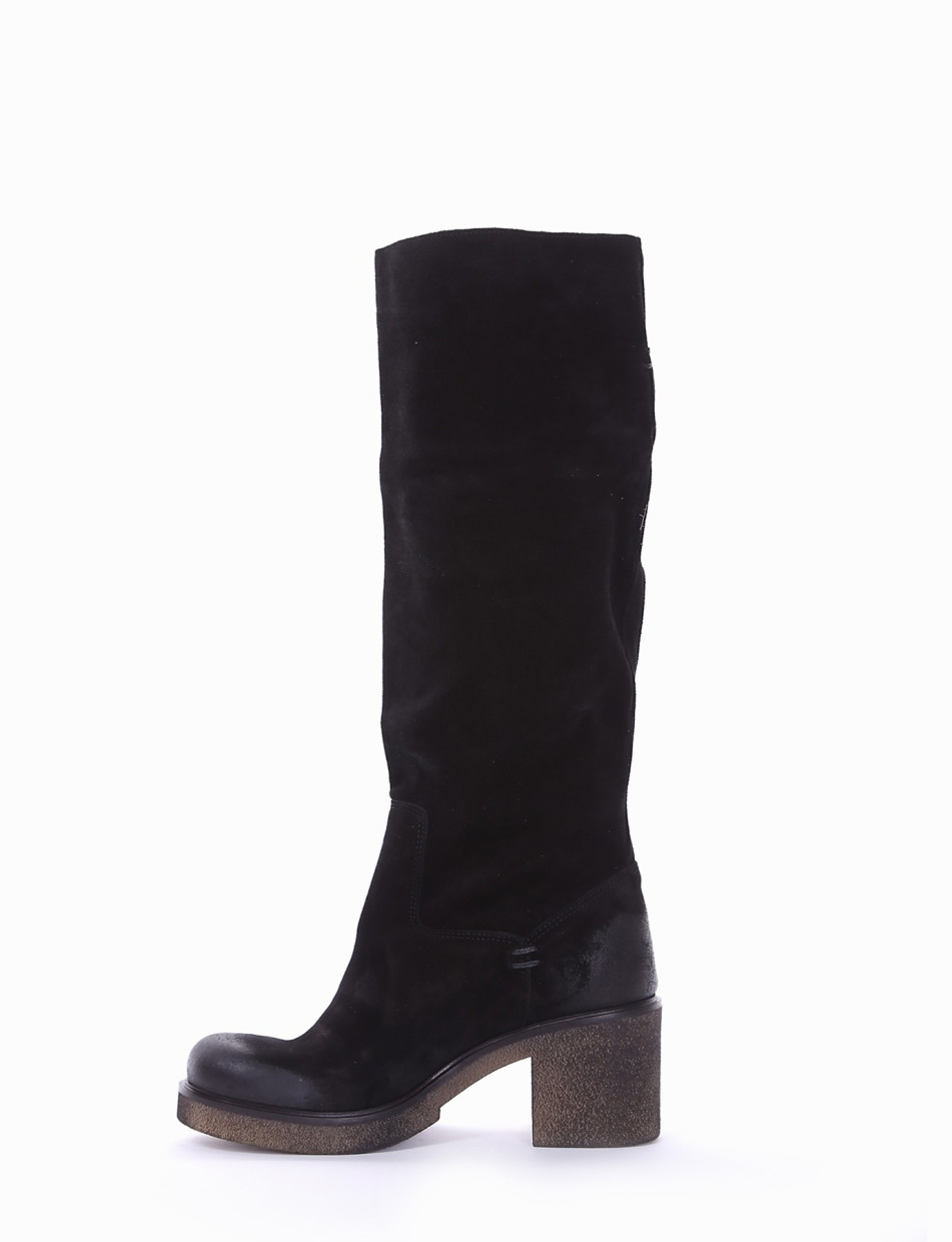 High heel boots heel 5 cm black chamois