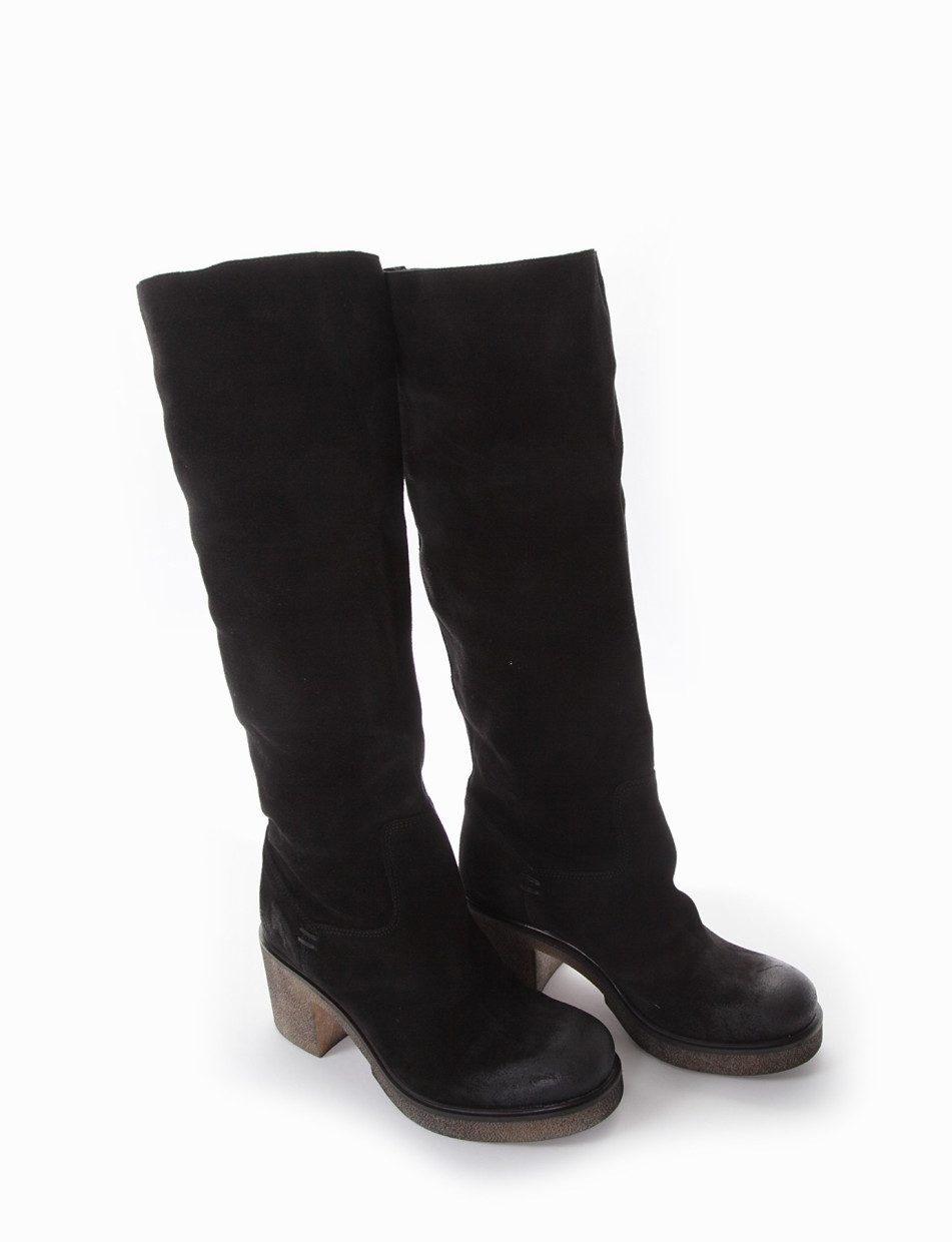 High heel boots heel 5 cm black chamois