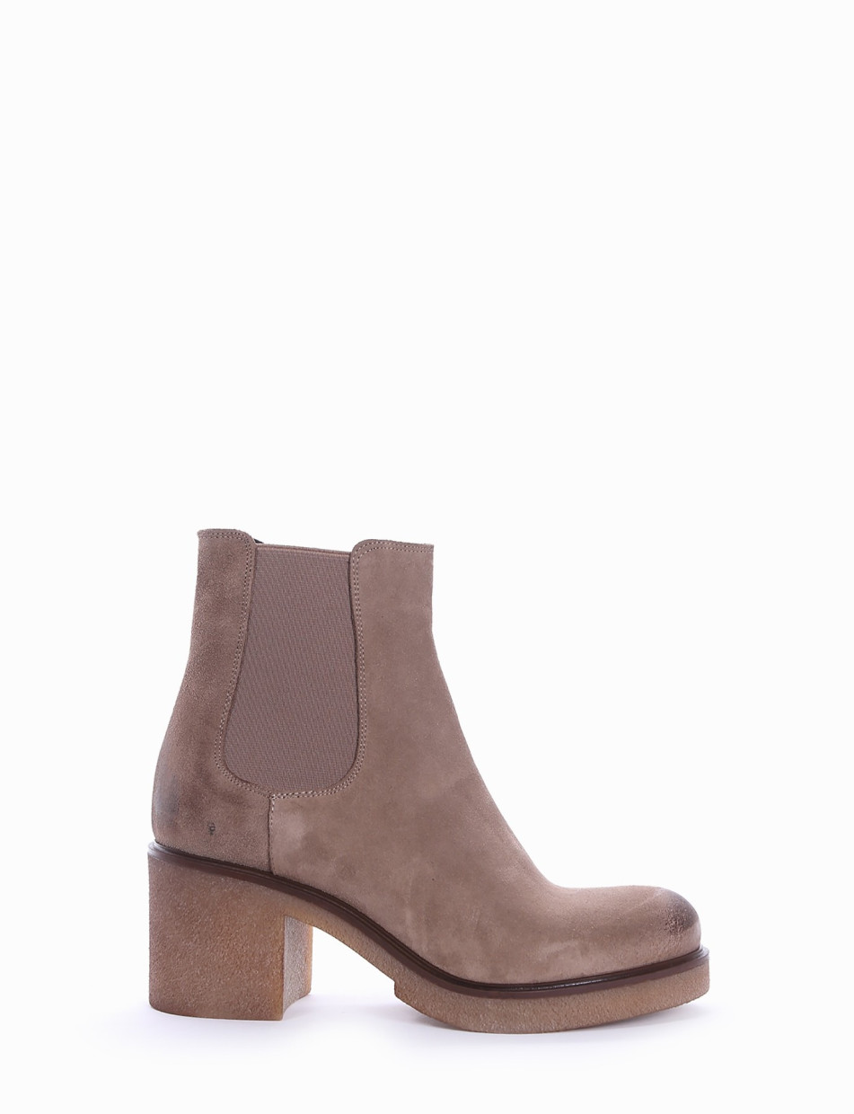 High heel ankle boots heel 5 cm beige chamois