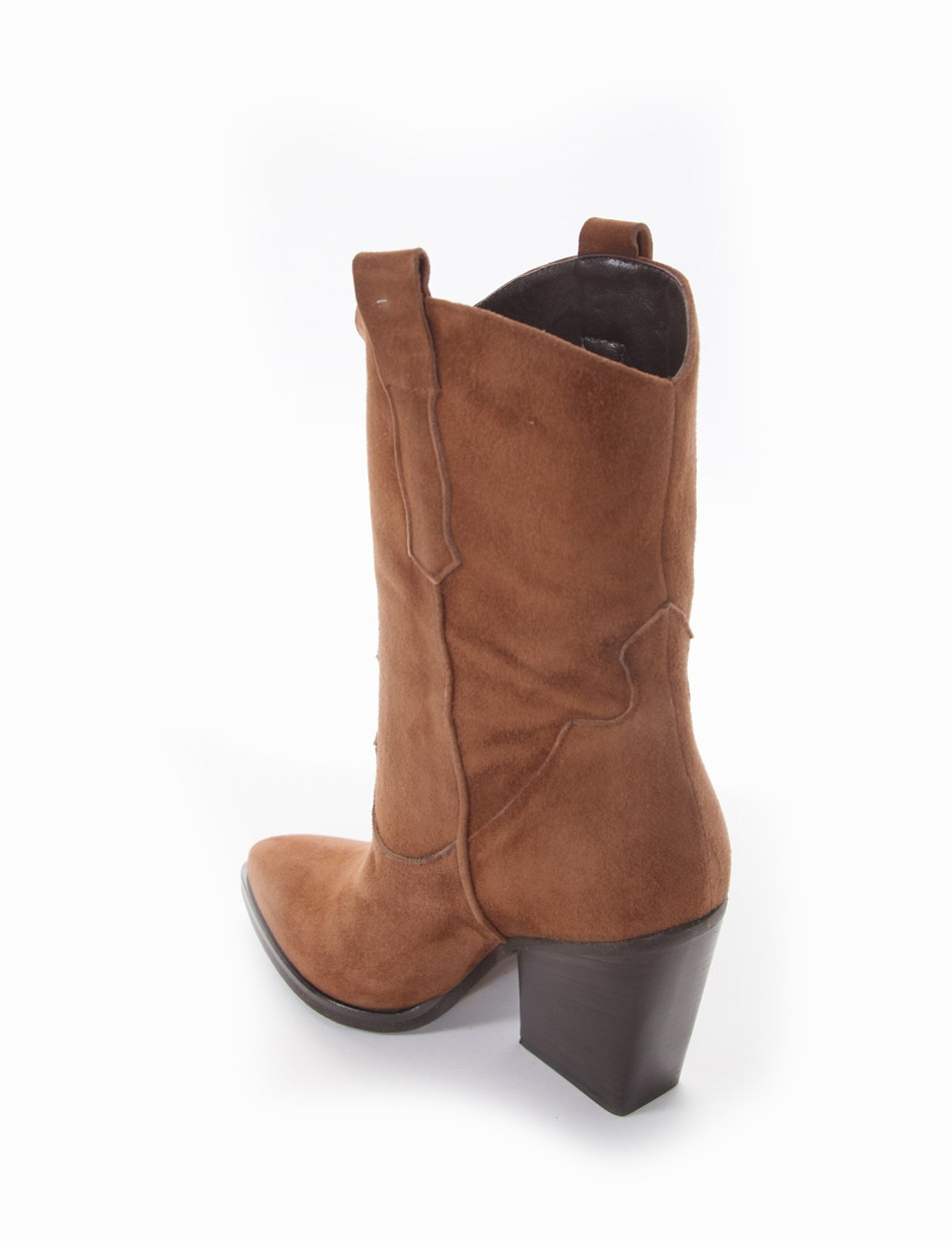 High heel ankle boots heel 7 cm brown chamois