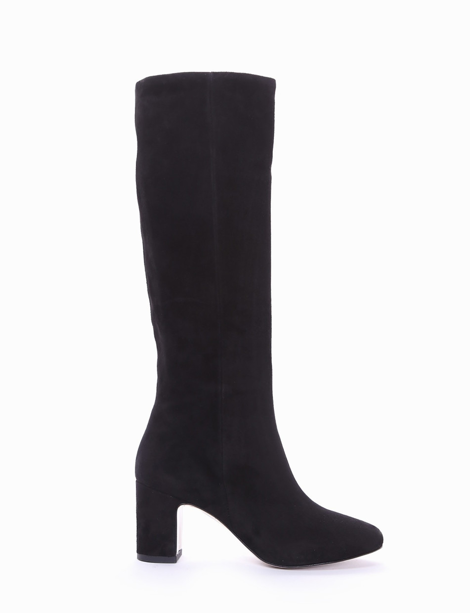 High heel boots heel 7 cm black chamois