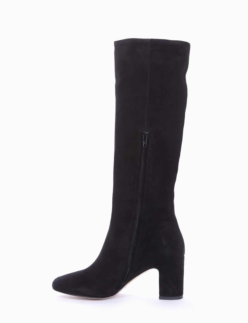 High heel boots heel 7 cm black chamois