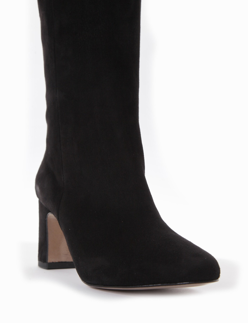 High heel boots heel 7 cm black chamois