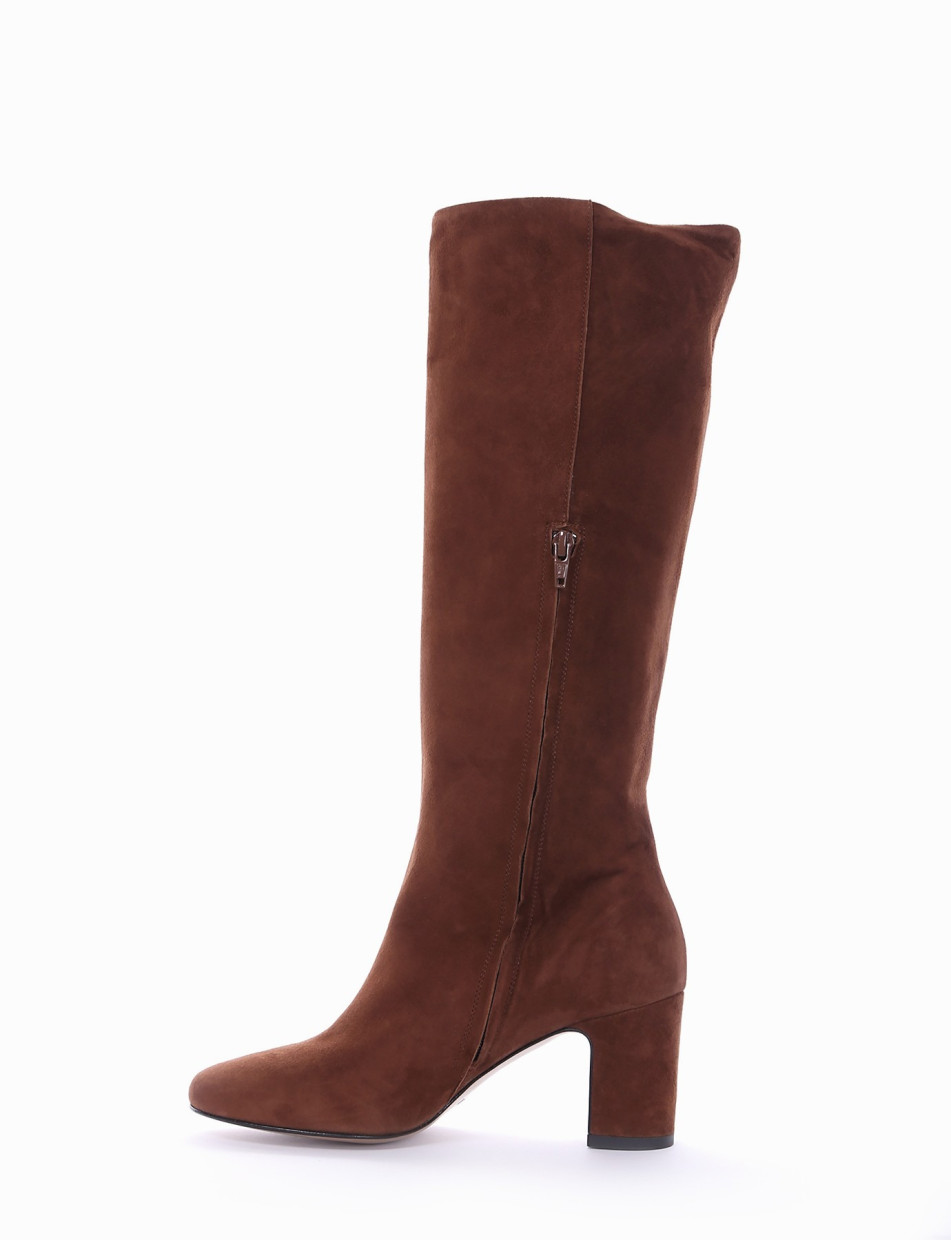 High heel boots heel 7 cm brown chamois