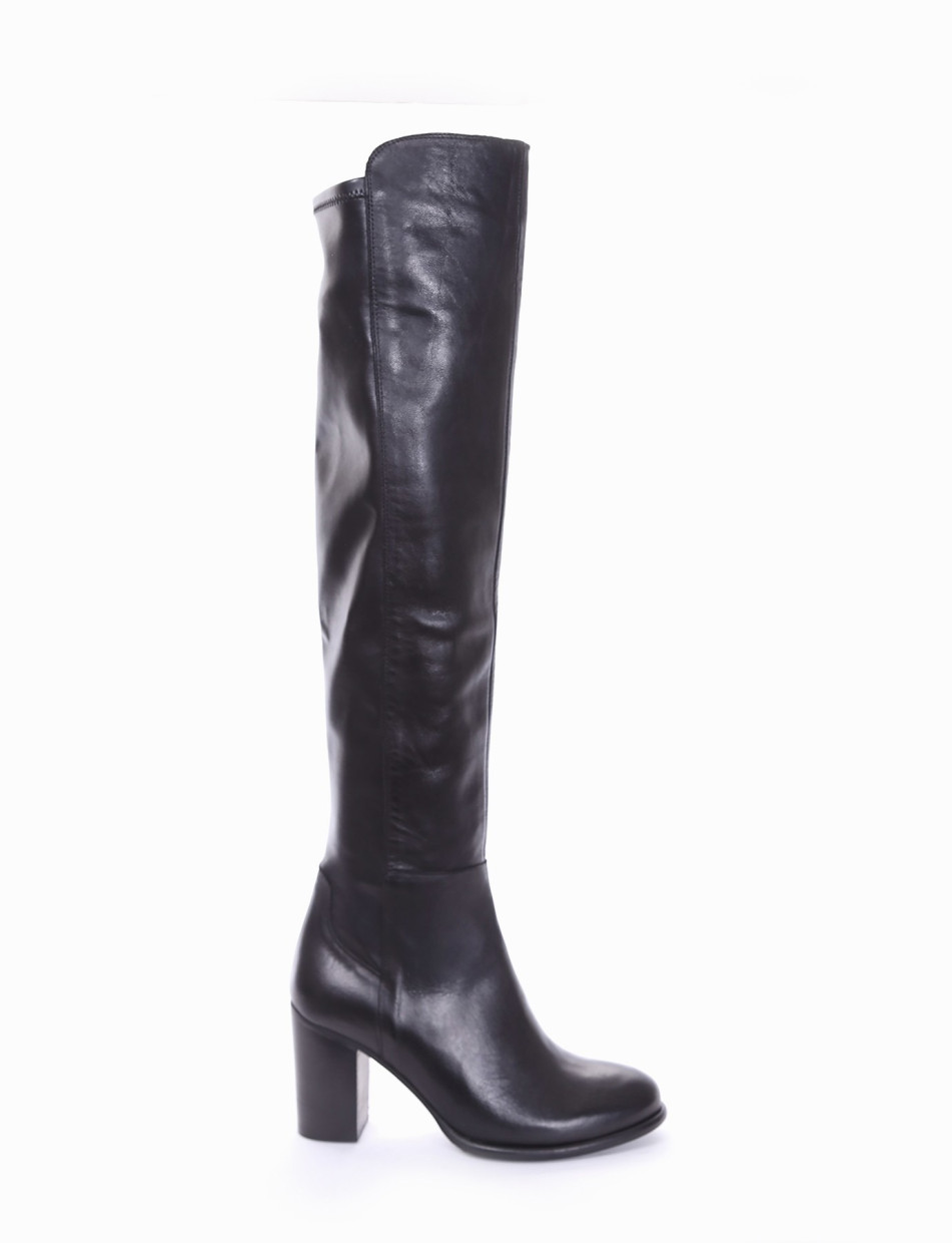 High heel boots heel 8 cm black leather