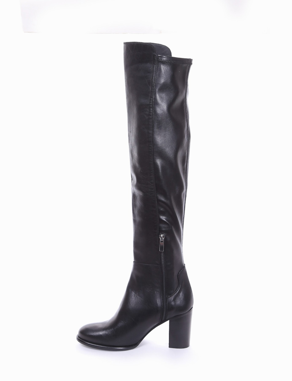 High heel boots heel 8 cm black leather