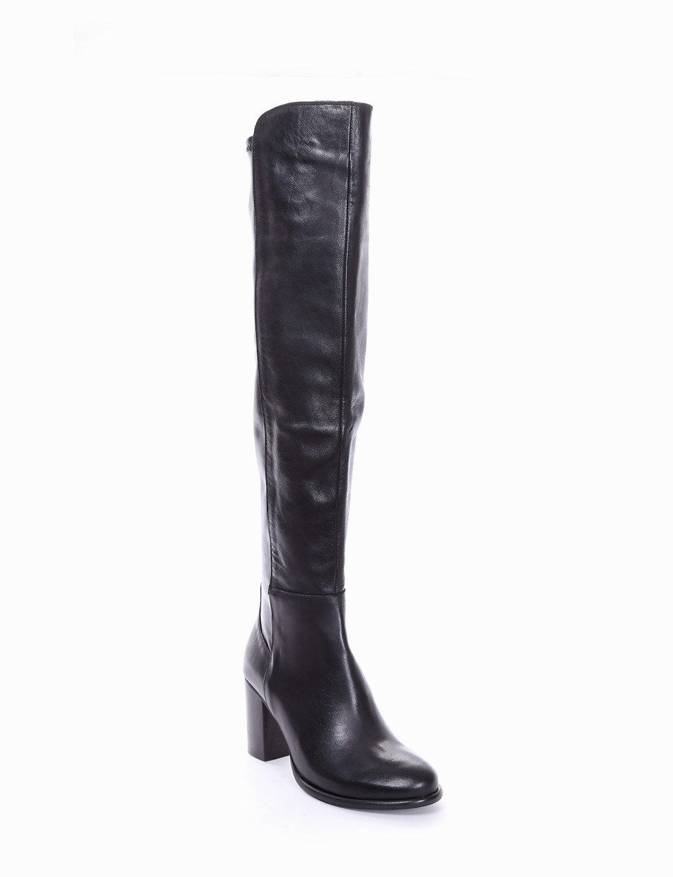 High heel boots heel 8 cm black leather