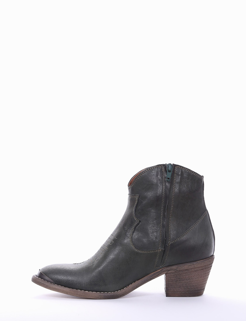 High heel ankle boots heel 5 cm green leather