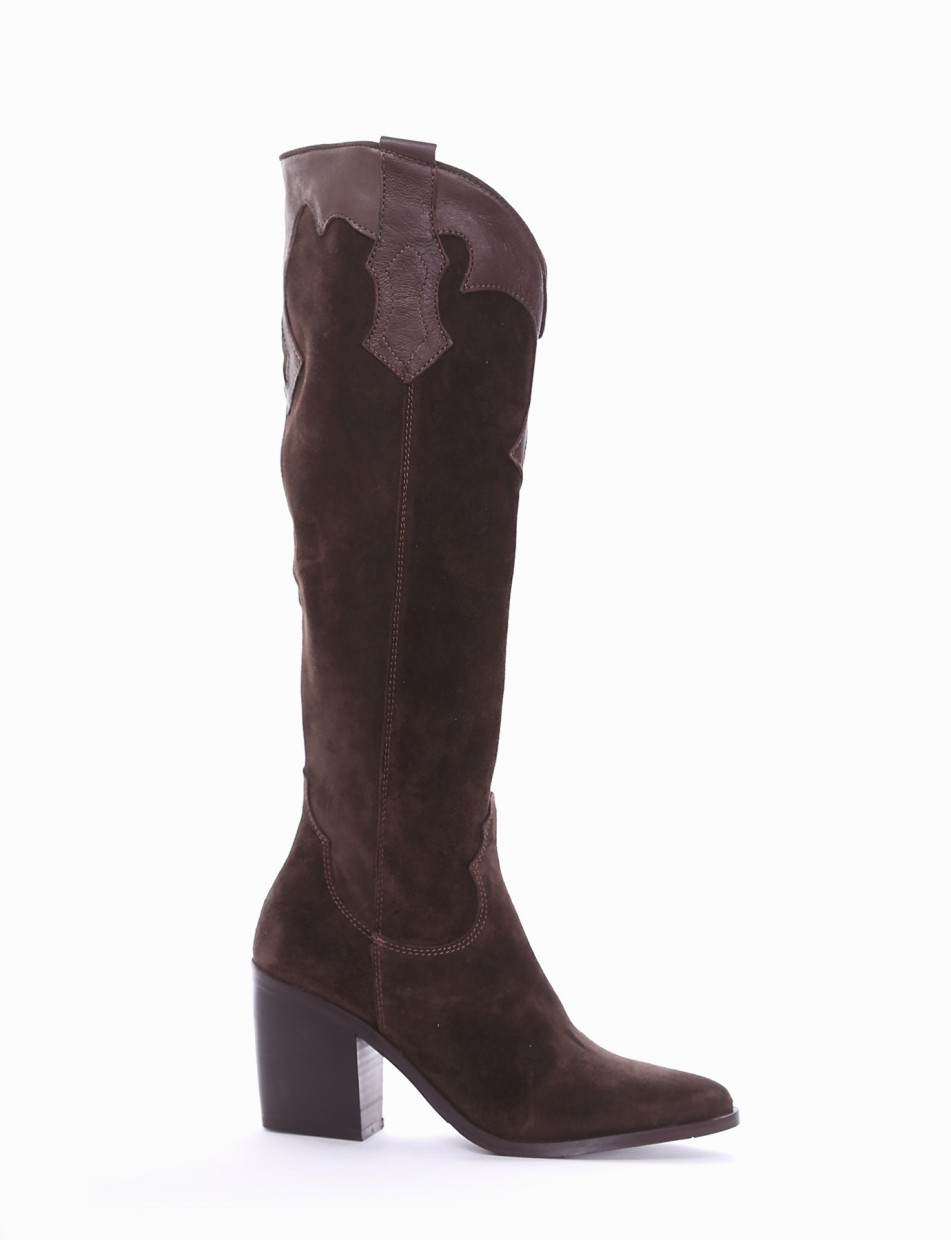 High heel boots heel 7 cm dark brown chamois