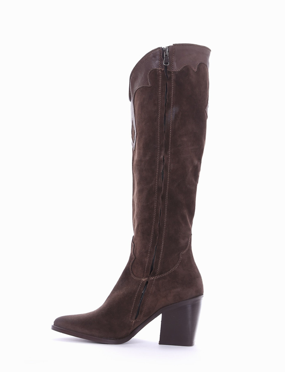 High heel boots heel 7 cm dark brown chamois