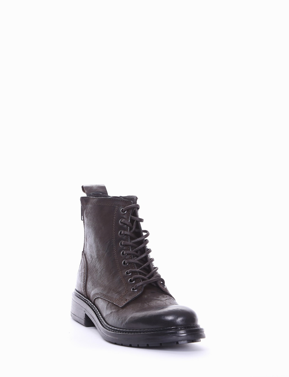 Combat boots heel 2 cm dark brown leather