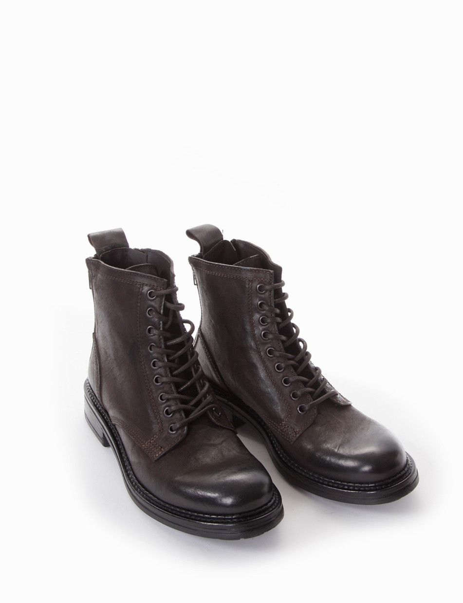 Combat boots heel 2 cm dark brown leather