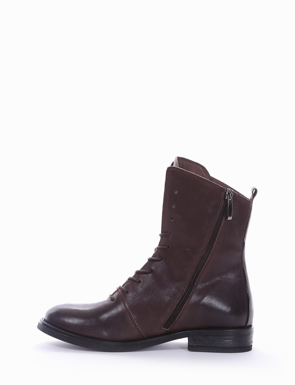 Combat boots heel 2 cm dark brown leather