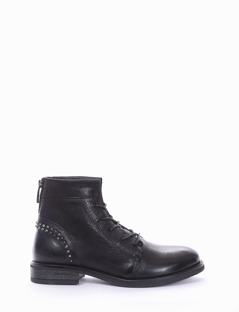 Combat boots heel 2 cm black leather