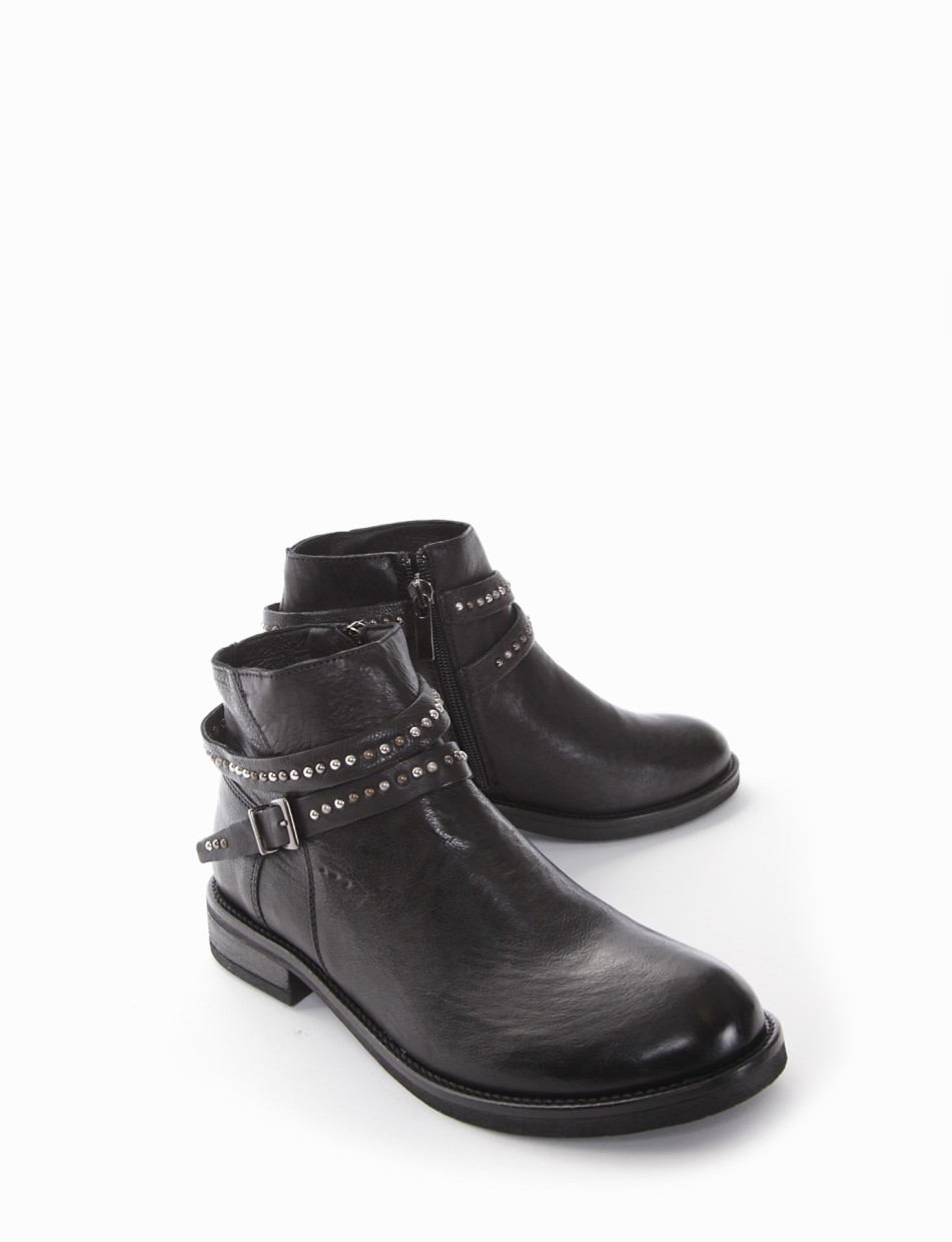 Low heel ankle boots heel 2 cm black leather