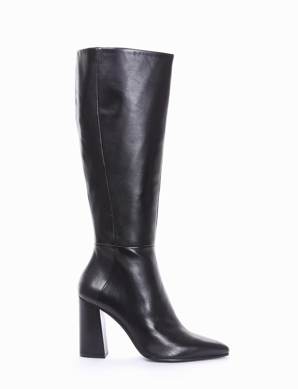 High heel boots heel 9 cm black leather