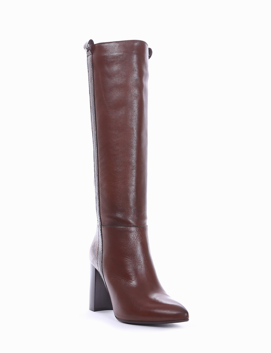 High heel boots heel 8 cm brown leather