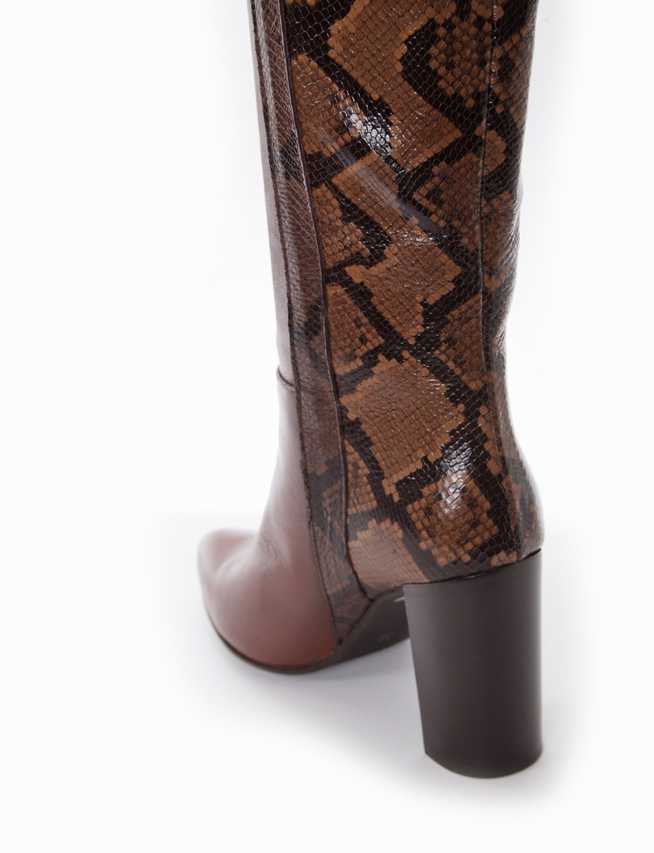 High heel boots heel 8 cm brown leather