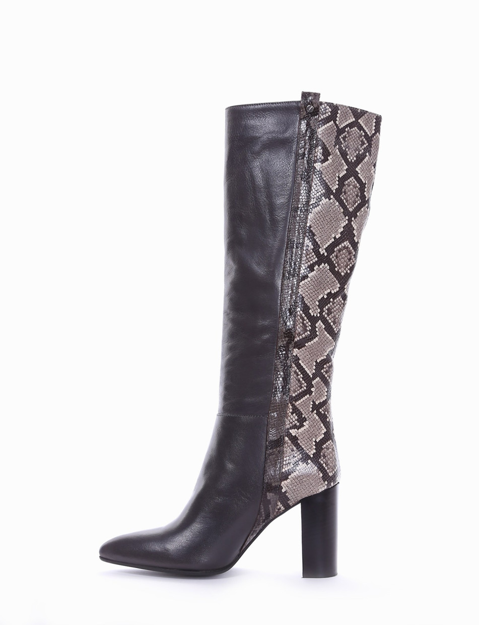 High heel boots heel 8 cm grey leather