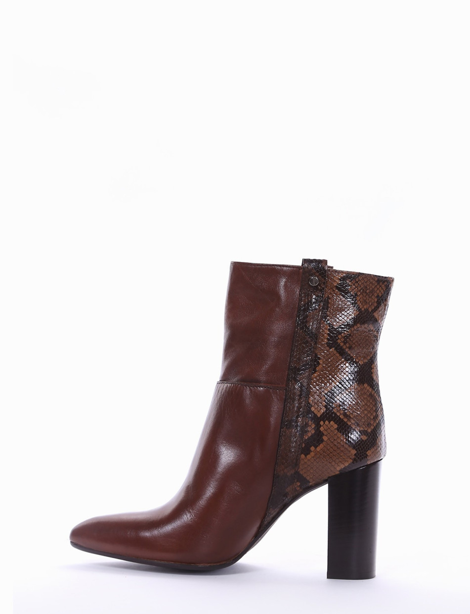 High heel ankle boots heel 10 cm brown leather
