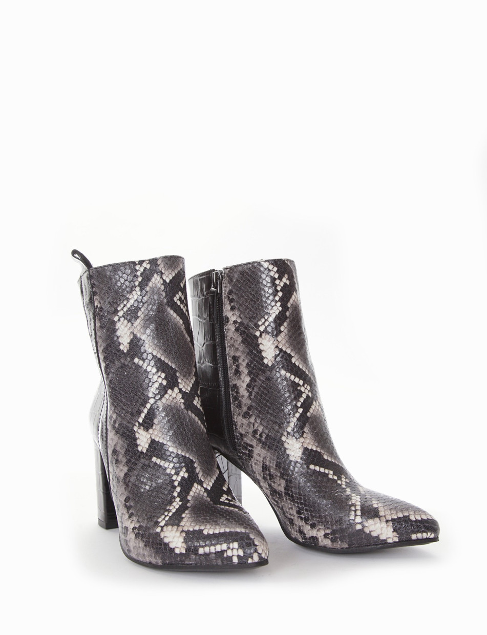 High heel ankle boots heel 8 cm grey python