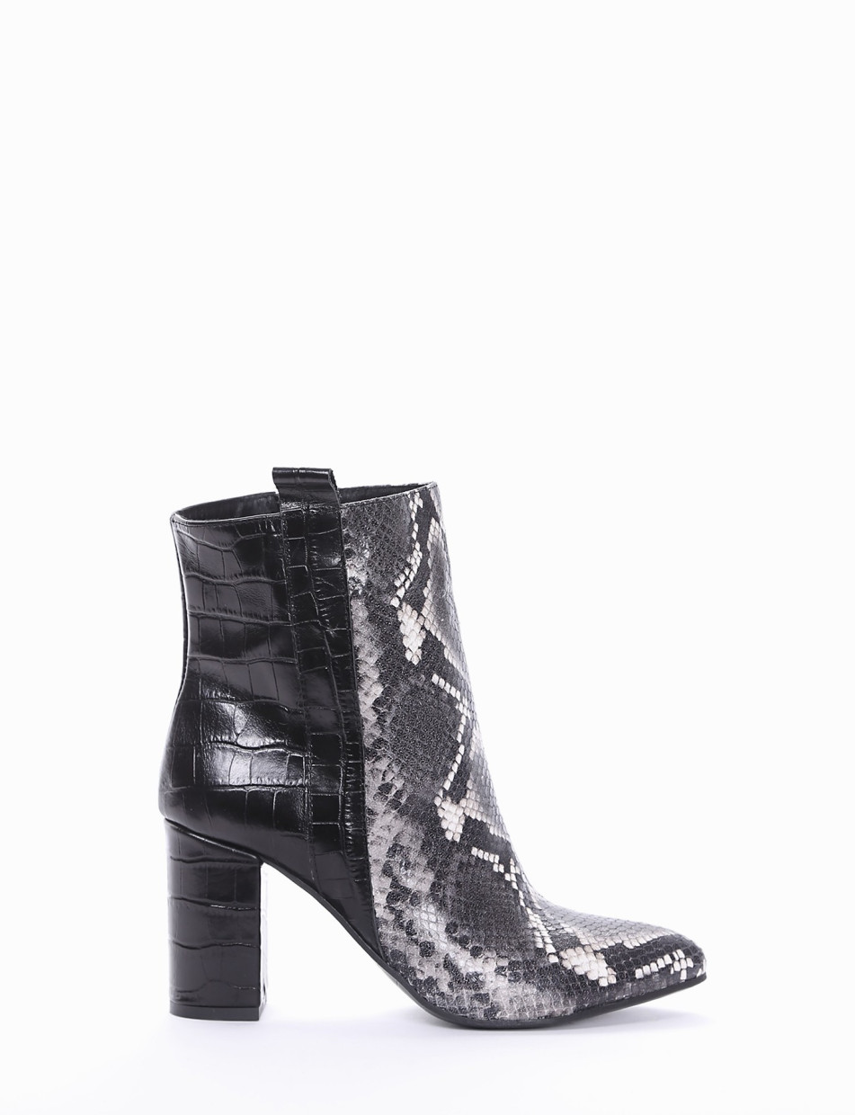 High heel ankle boots heel 8 cm grey python