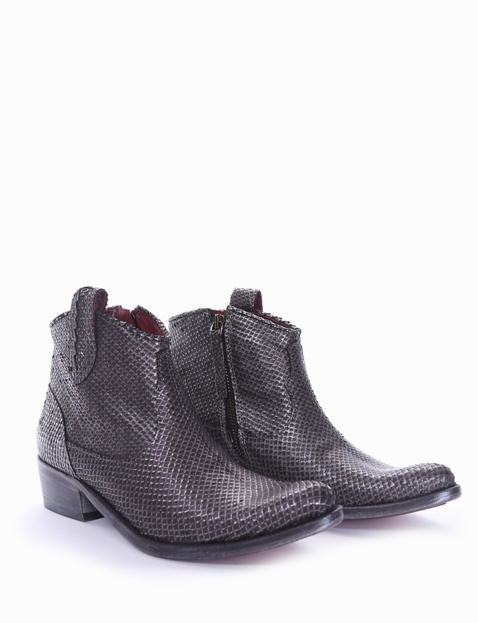 Low heel ankle boots heel 2 cm grey python