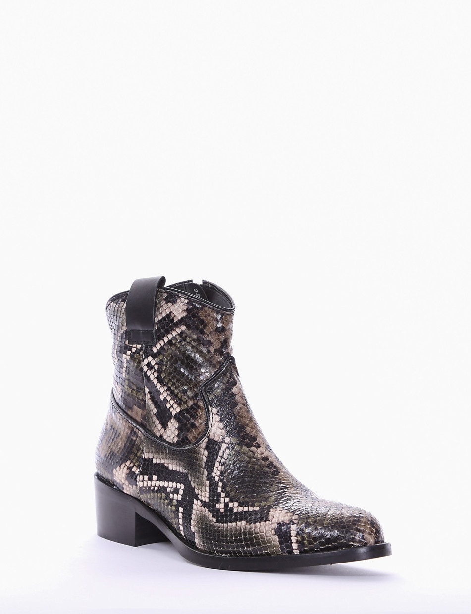 Low heel ankle boots heel 3 cm green python