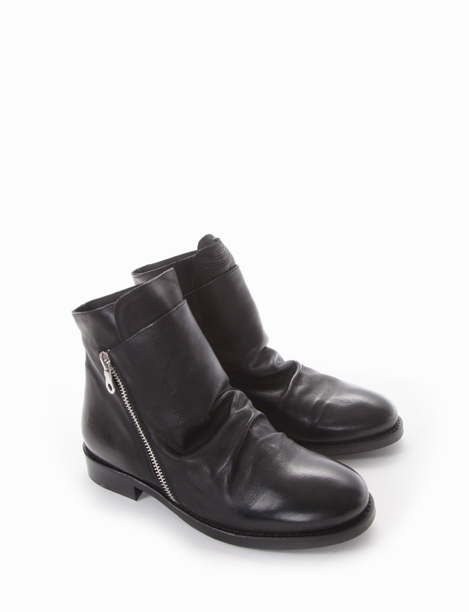 Low heel ankle boots heel 2 cm black leather