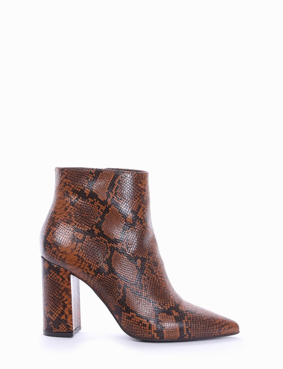 High heel ankle boots heel 9 cm brown python