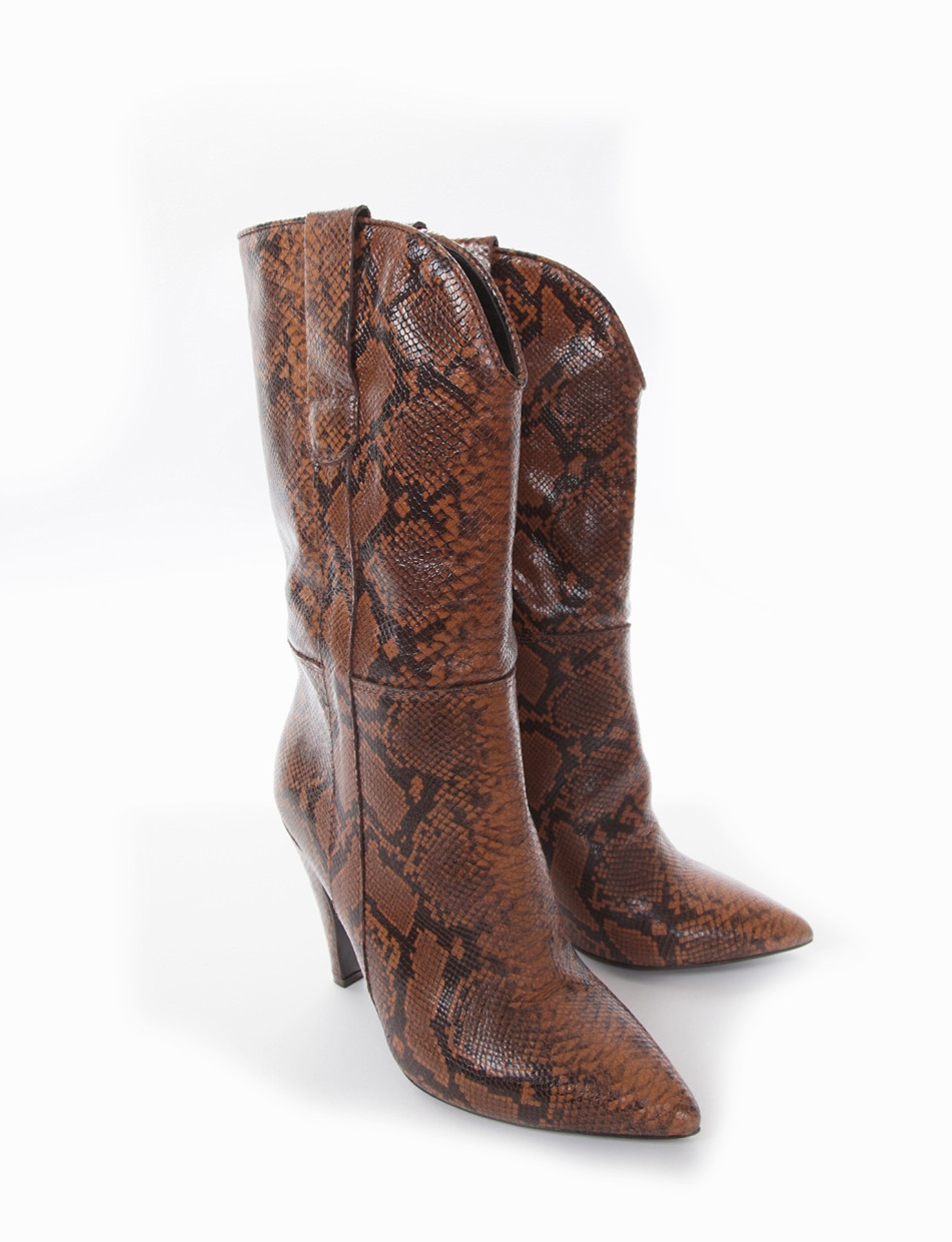 High heel boots heel 10 cm brown python