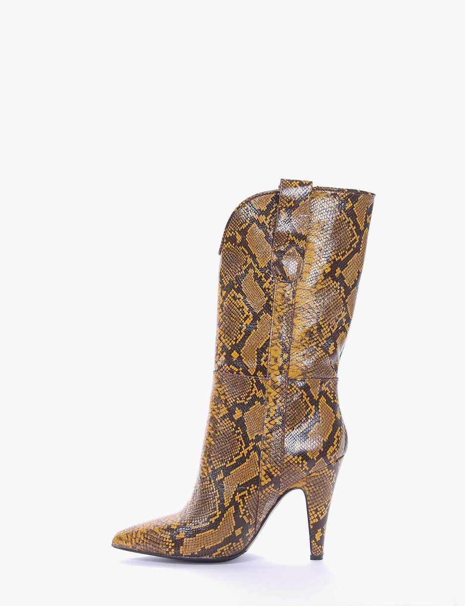 High heel boots heel 10 cm yellow python