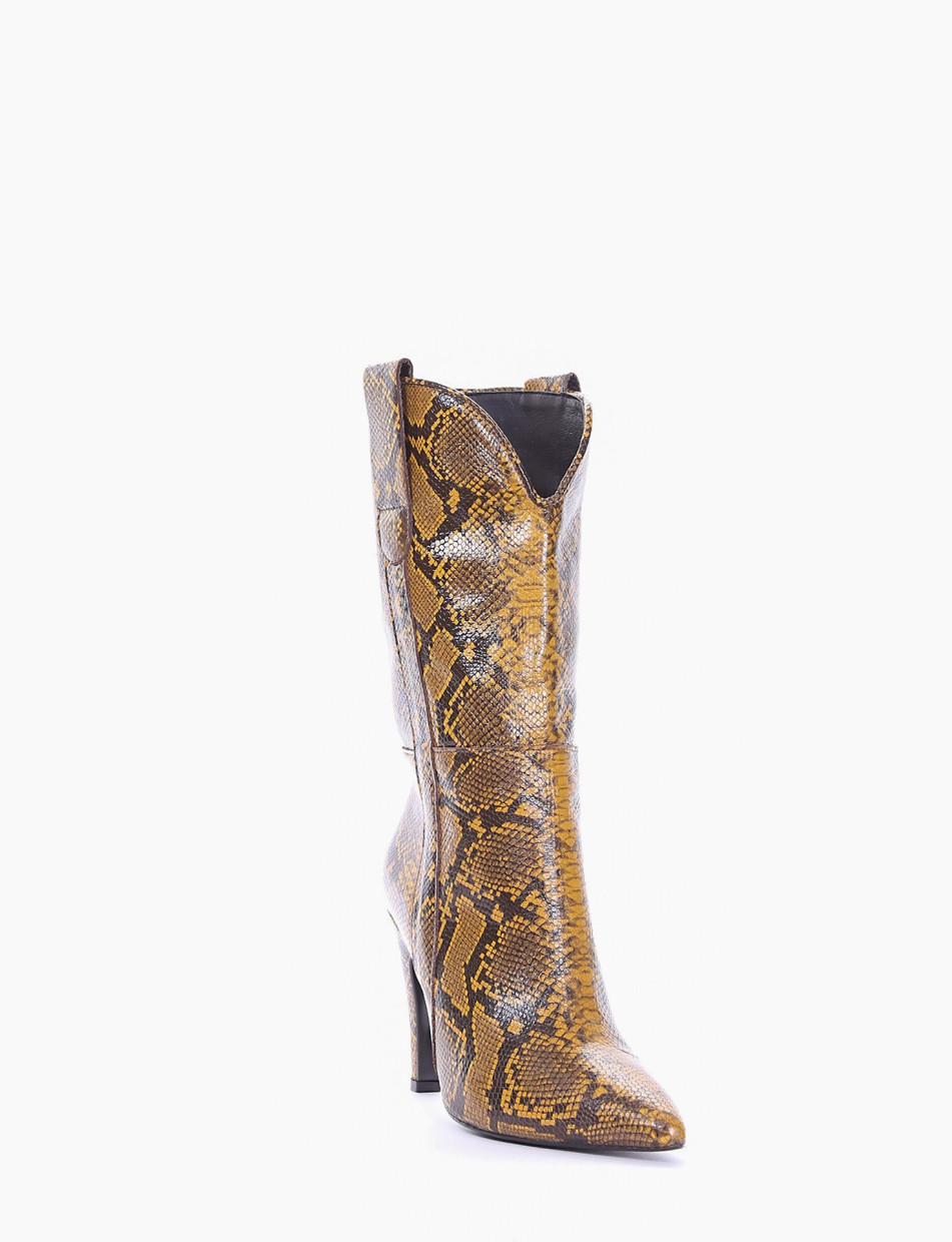 High heel boots heel 10 cm yellow python