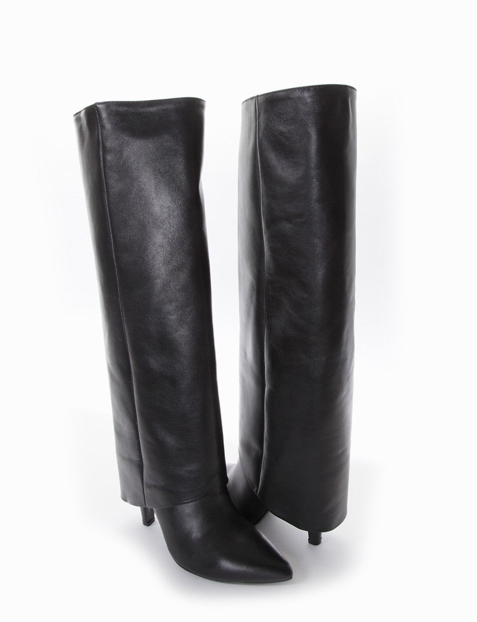 High heel boots heel 10 cm black leather