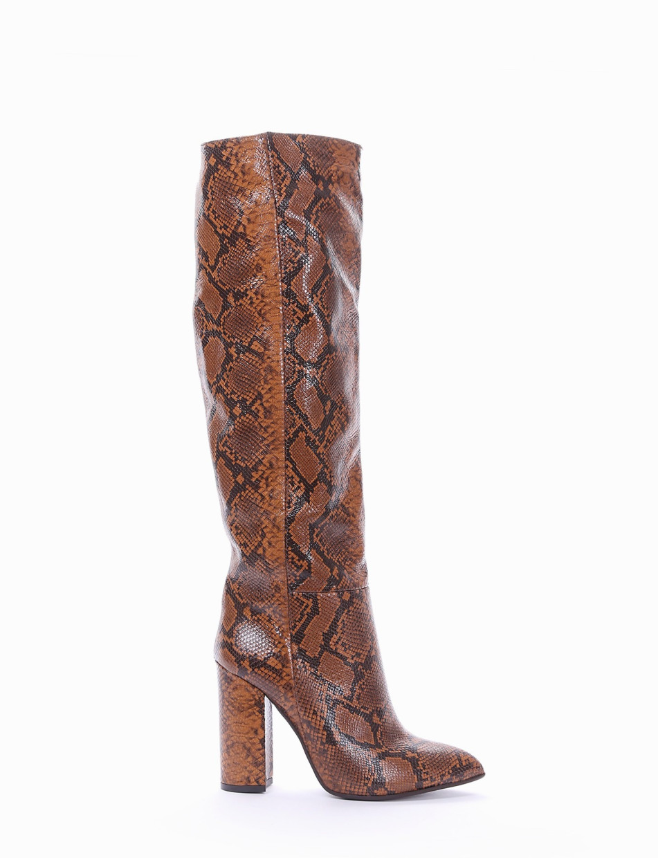 High heel boots heel 10 cm brown python