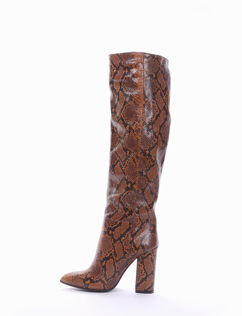 High heel boots heel 10 cm brown python