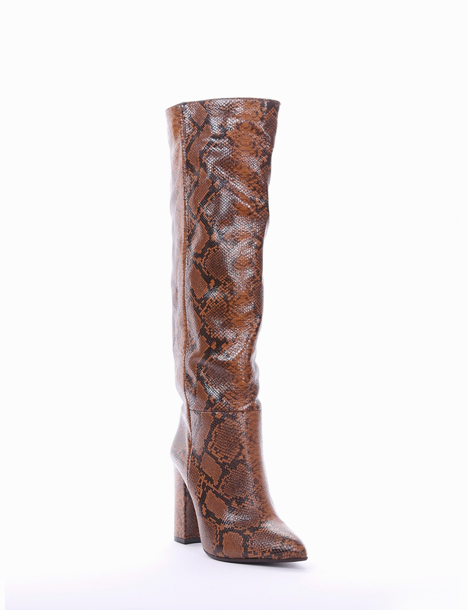 High heel boots heel 10 cm brown python